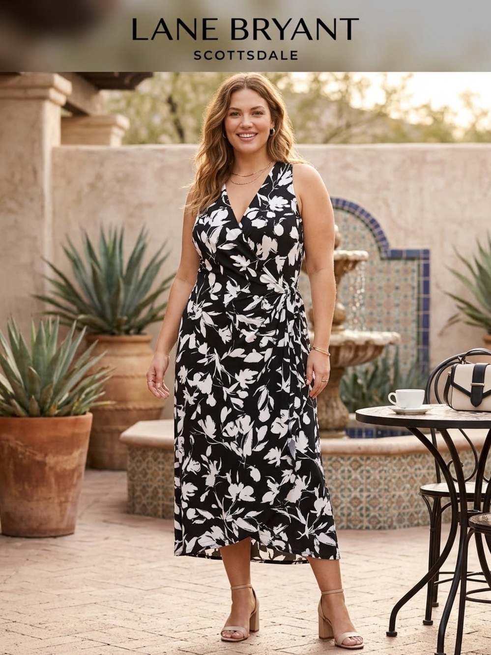 Lane Bryant Black & White Floral Wrap Midi Coverup